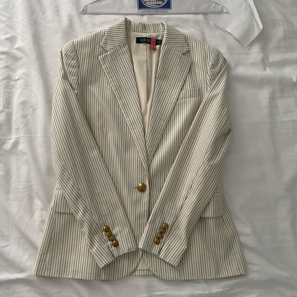 Lauren Ralph Lauren Cream Pinstripe Blazer Size 6P